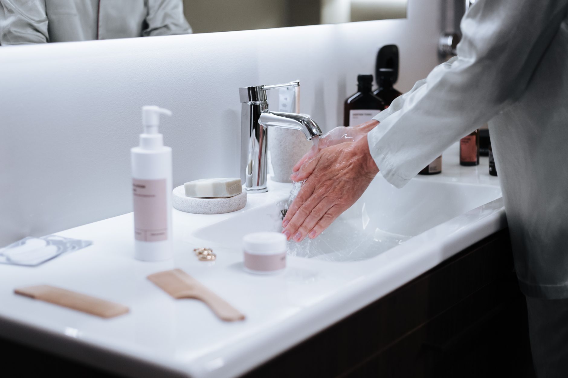 Support grip handles retrofitted elegantly in modern safe bathroom