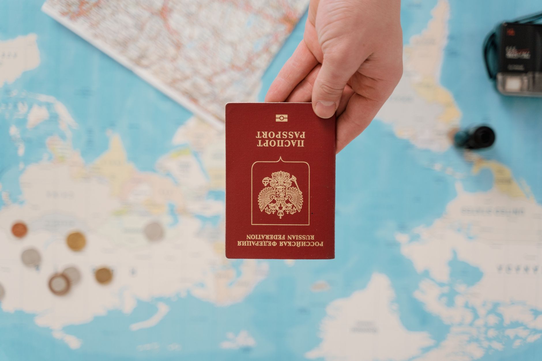 Luggage and passport ready for global elderly vacation